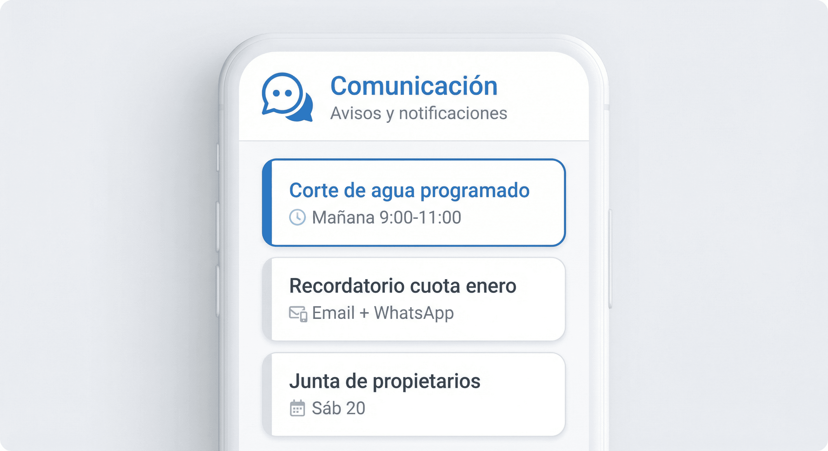 Vista de Comunicación - Avisos y notificaciones